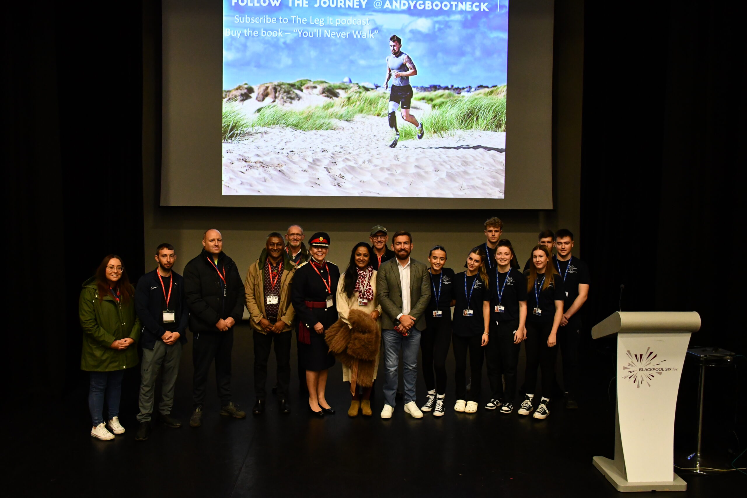 Blackpool Sixth Memorial Lecture 2023 speaker Andy Grant with students and guests.